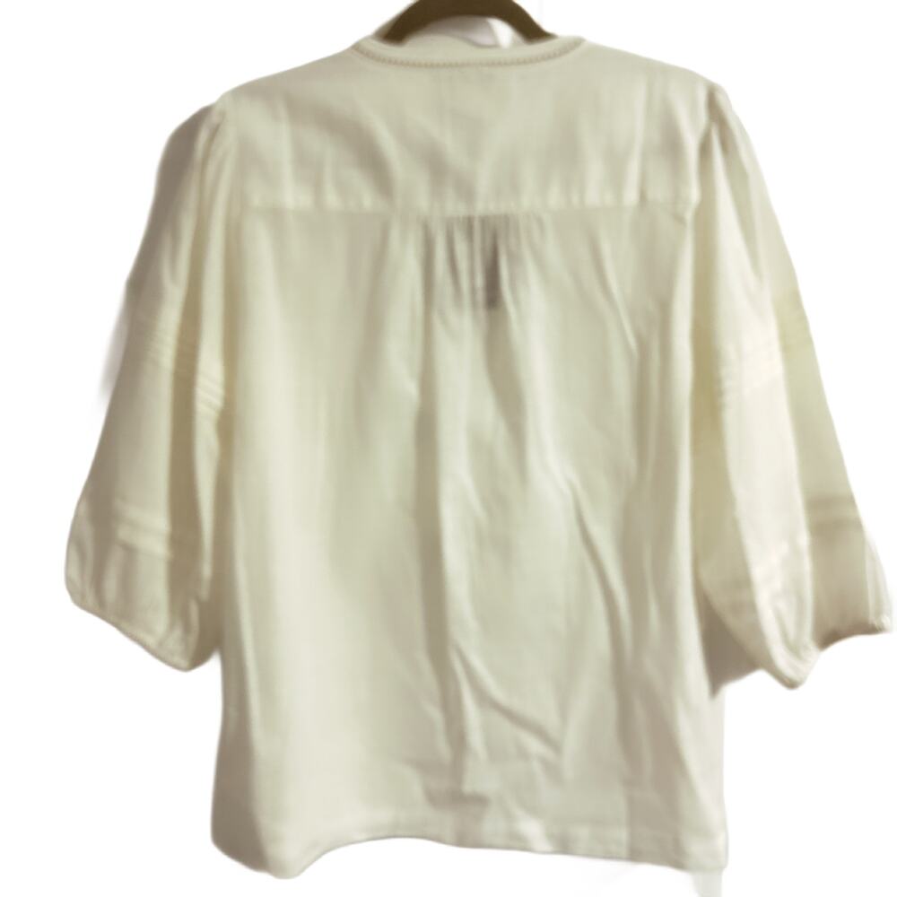 See and Be Seen Cotton Blouse White Size Large Silver Embroidery Poms NWT - Picture 3 of 9
